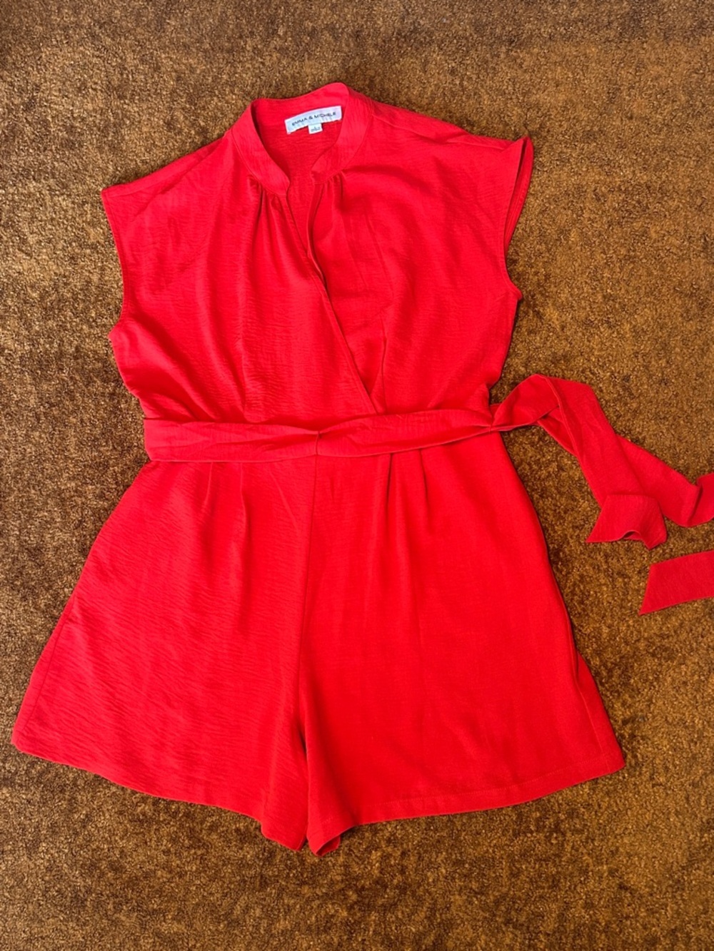 Emma & Michele Red Sleeveless Tie-Waist Romper